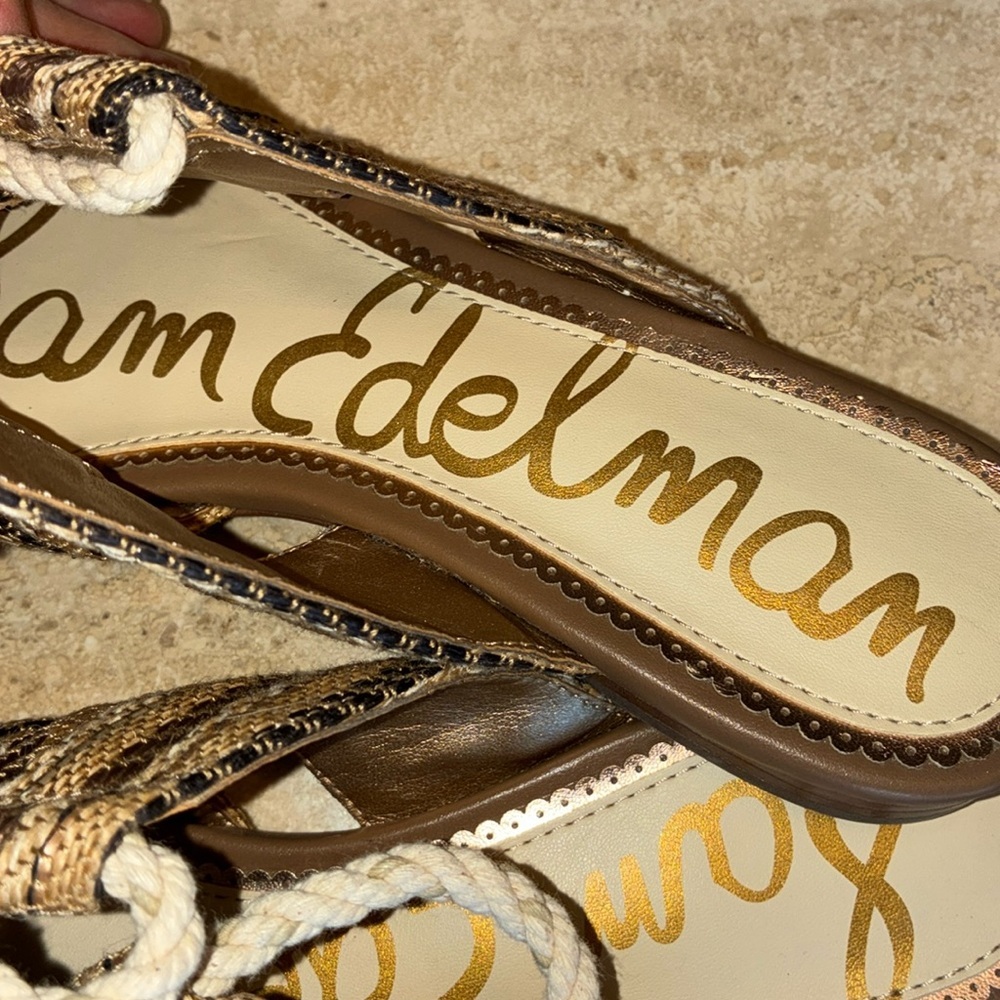 SAM EDELMAN Stylish woven jute flats, tan/brown, rope ankle ties. 7.5 - Picture 11 of 15